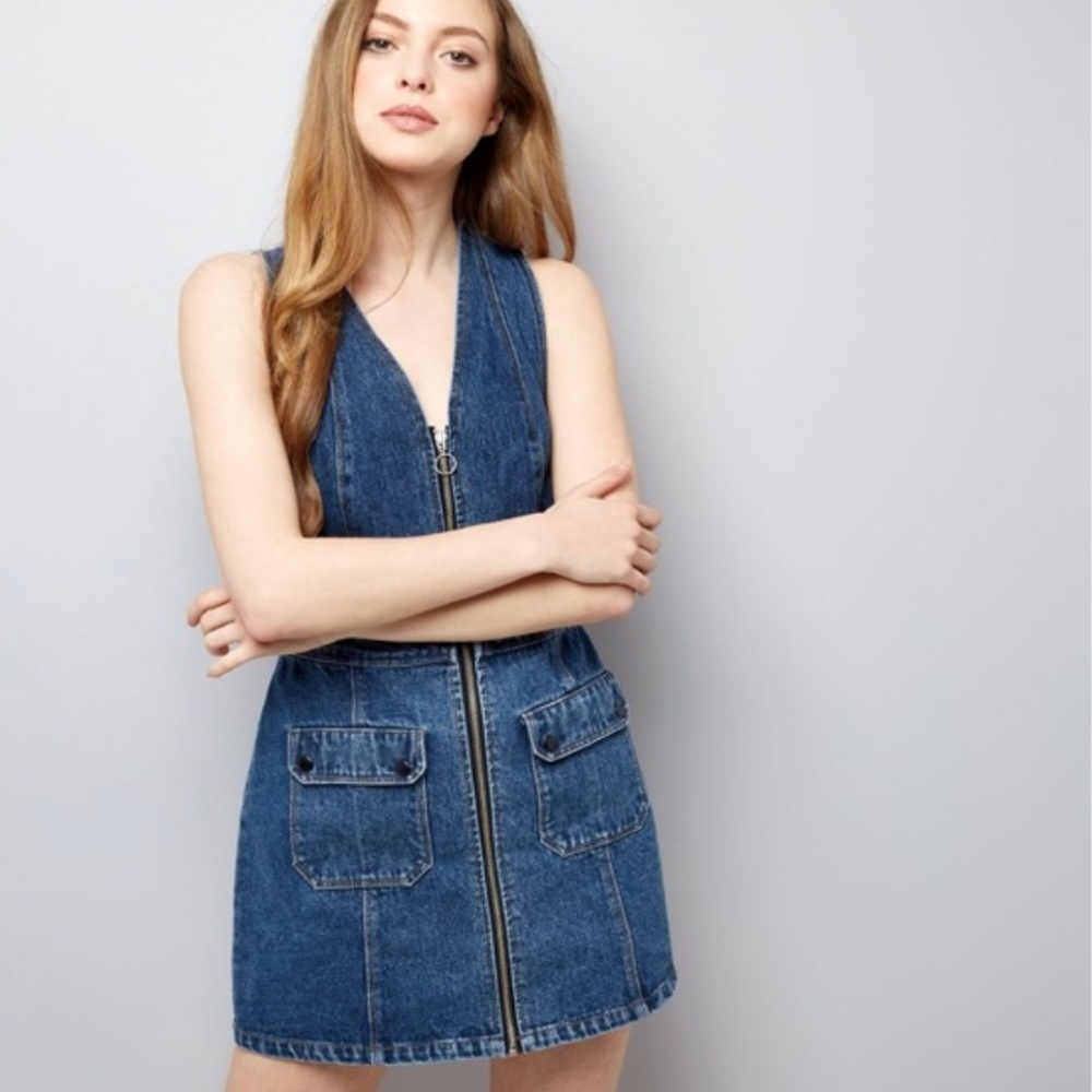 Forever 21 Retro Denim Zip Up Mini Dress